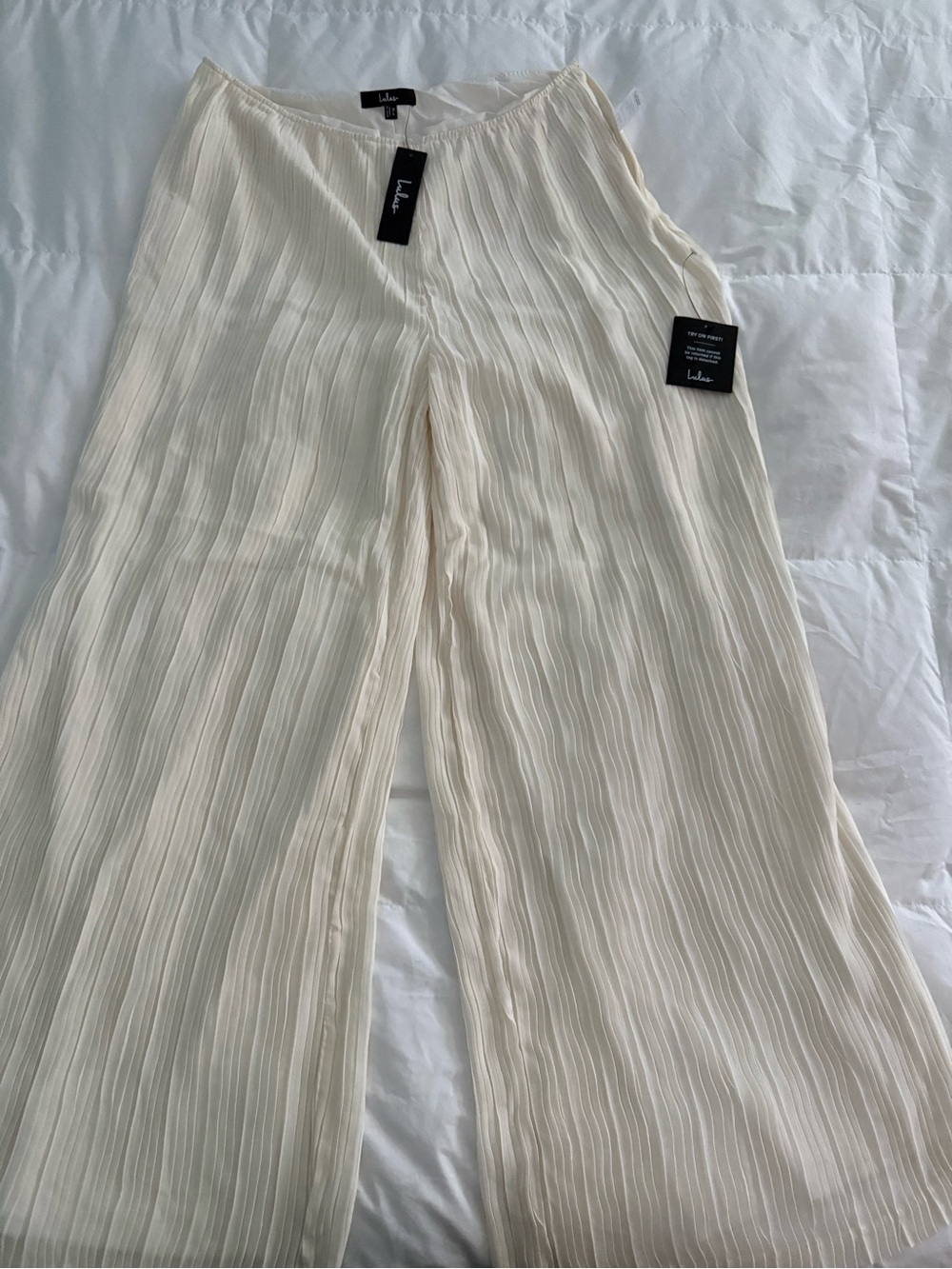 Lulu's Ivory Pleated Wide-Leg Pull-On Pants